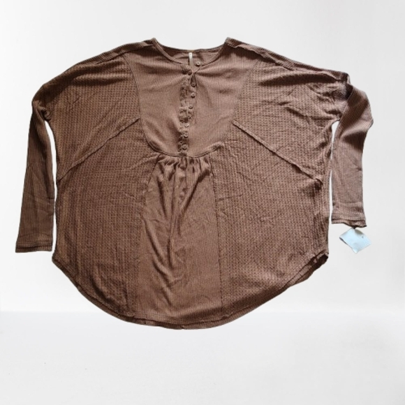 Free People Leo Henley Thermal Top – XS (Oversized Fit) – Chocolate Malt - Picture 1 of 3